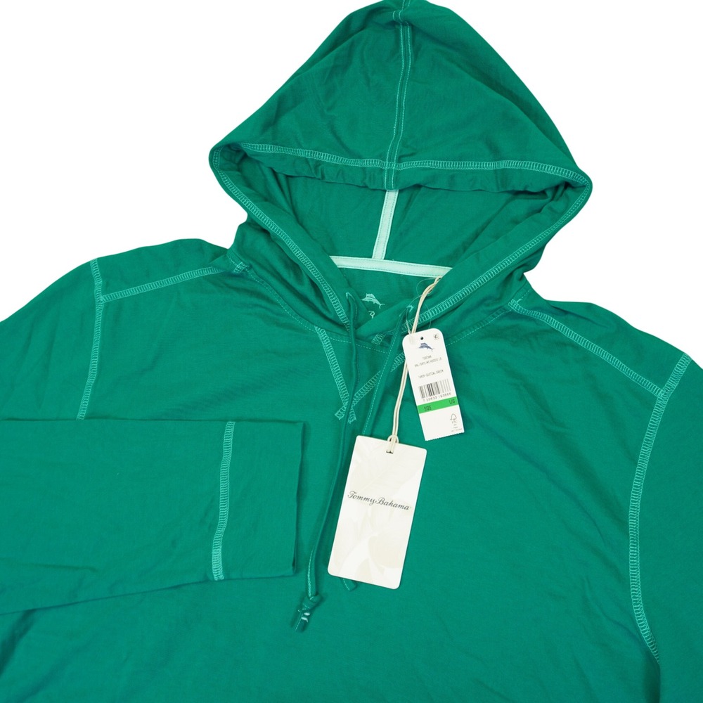 NEW Tommy Bahama Hoodie Men L Green Bali Lightweight Pima Cotton Long Sleeve Tee